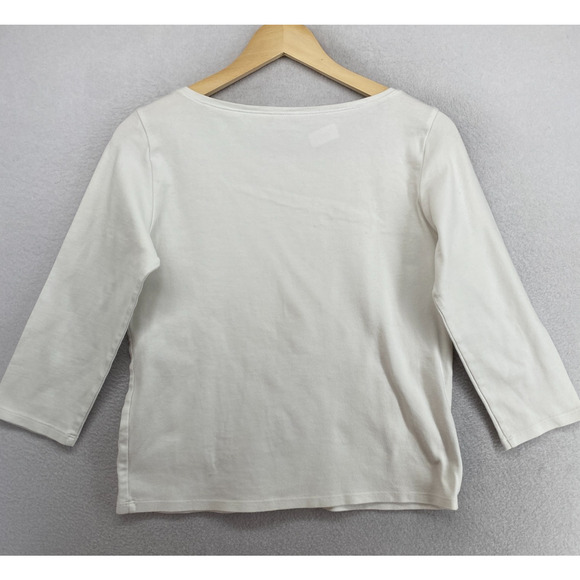 EILEEN FISHER Top S Stretch Organic Cotton Jersey Round Neck 3/4 Sleeve White - Picture 3 of 10